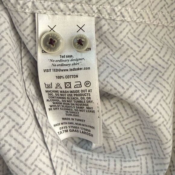 Ted Baker London Men’s Black and White Design Button Down Shirt - Size US L (4) - Picture 8 of 8